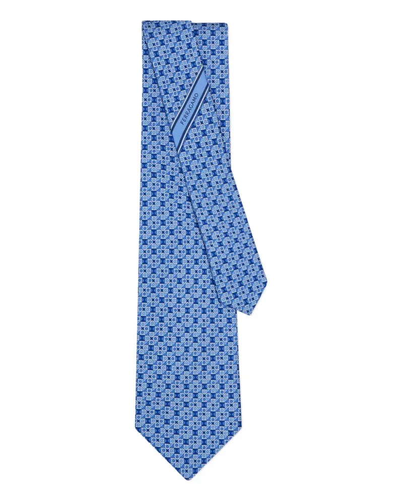 Ferragamo square logo-print silk tie - Blau Blau