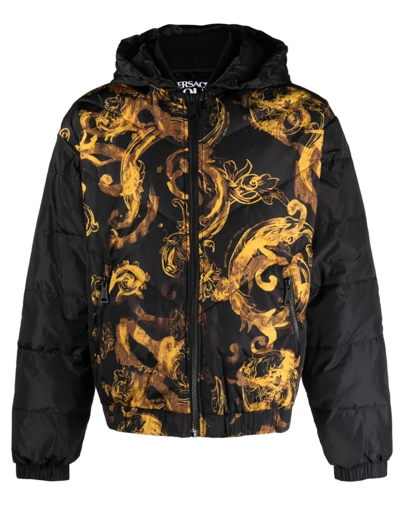 Versace Jeans Gefütterte Jacke mit Watercolour Couture-Print - Schwarz Schwarz