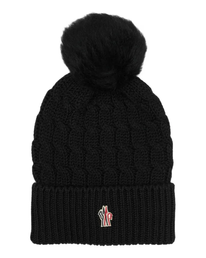 Moncler cable-knit pom-pom beanie hat - Schwarz Schwarz