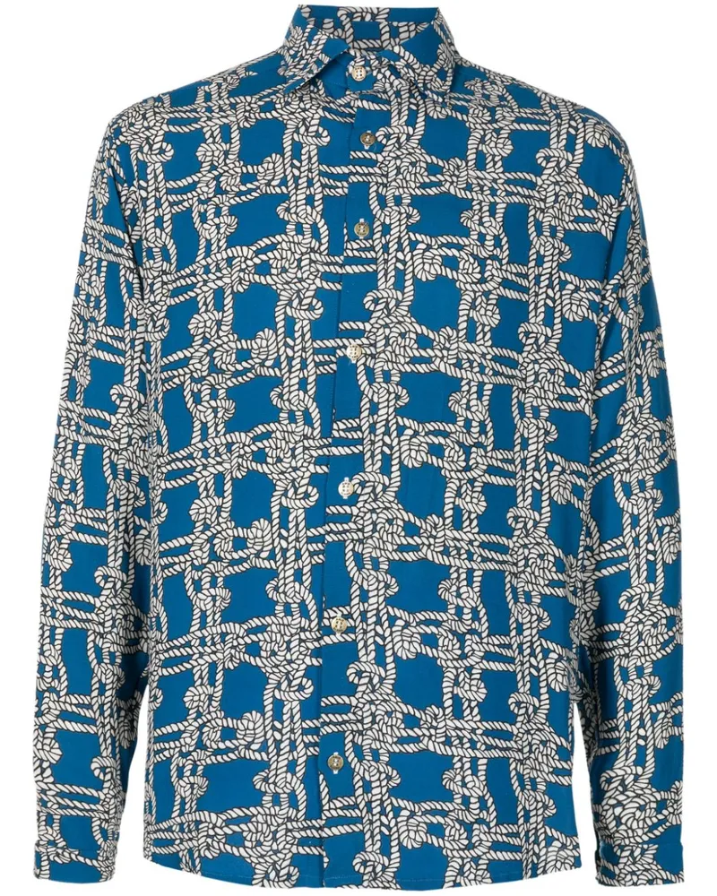 Amir Slama Satinhemd mit grafischem Print - Blau Blau