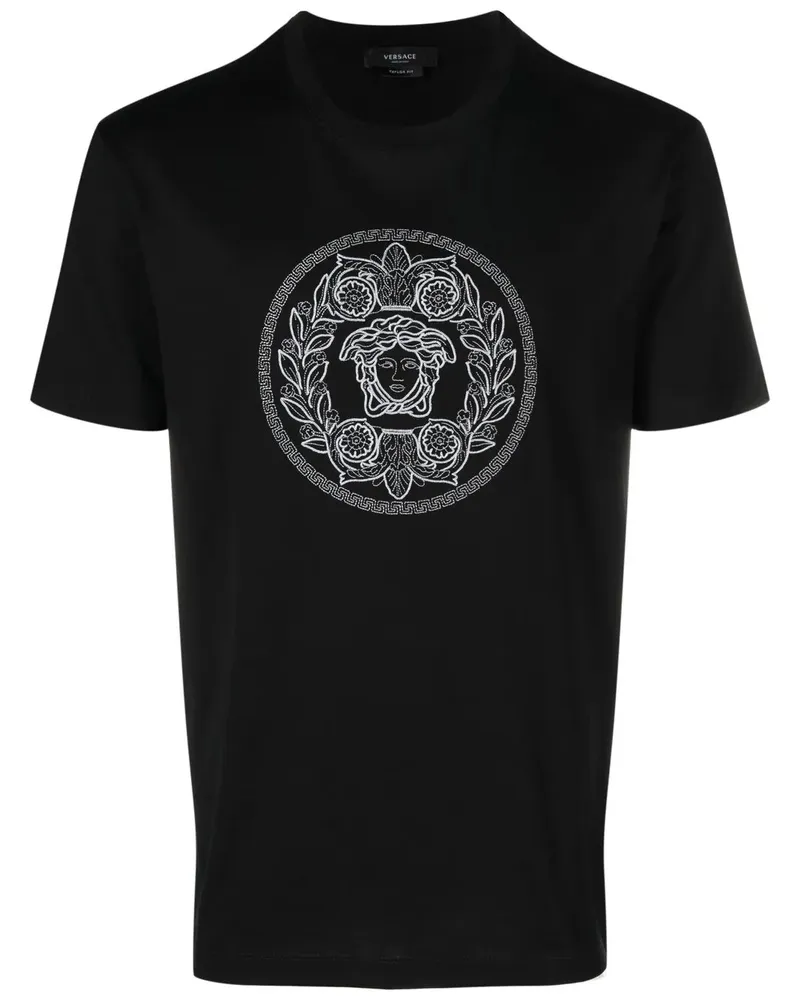 Versace T-Shirt mit Logo-Stickerei - Schwarz Schwarz