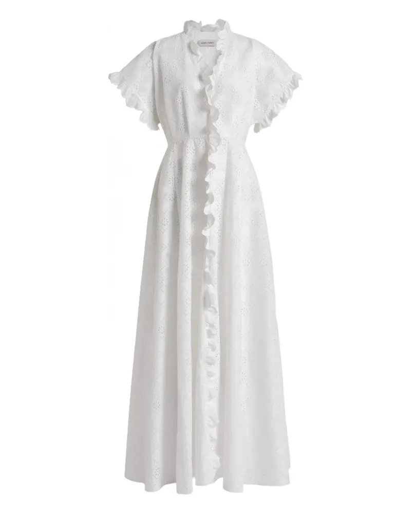 Alberta Ferretti Gerüschtes Maxikleid mit Ösen - Weiß Weiß