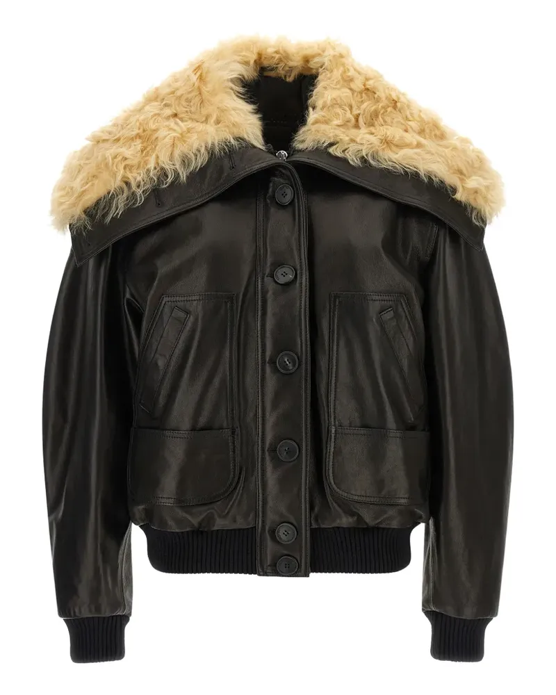 ATTICO contrast-collar leather jacket - Schwarz Schwarz