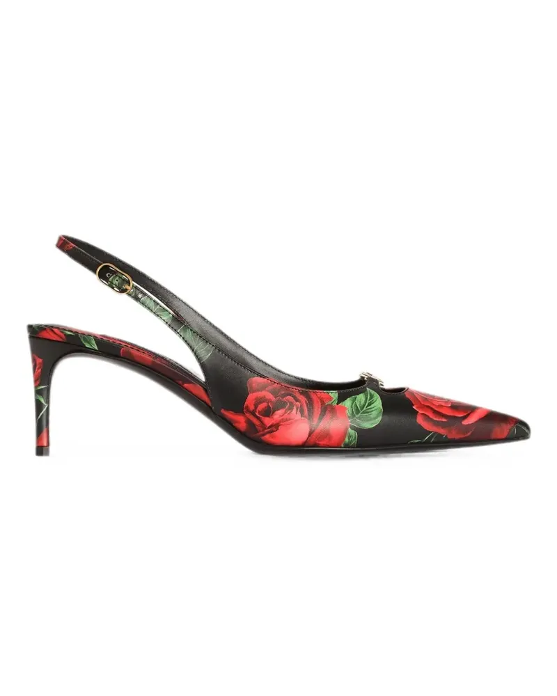 Dolce & Gabbana Slingback-Pumps mit Rosen-Print - Schwarz Schwarz