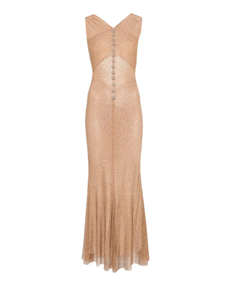 Self-Portrait Maxikleid aus Mesh mit Kristallen - Nude Nude