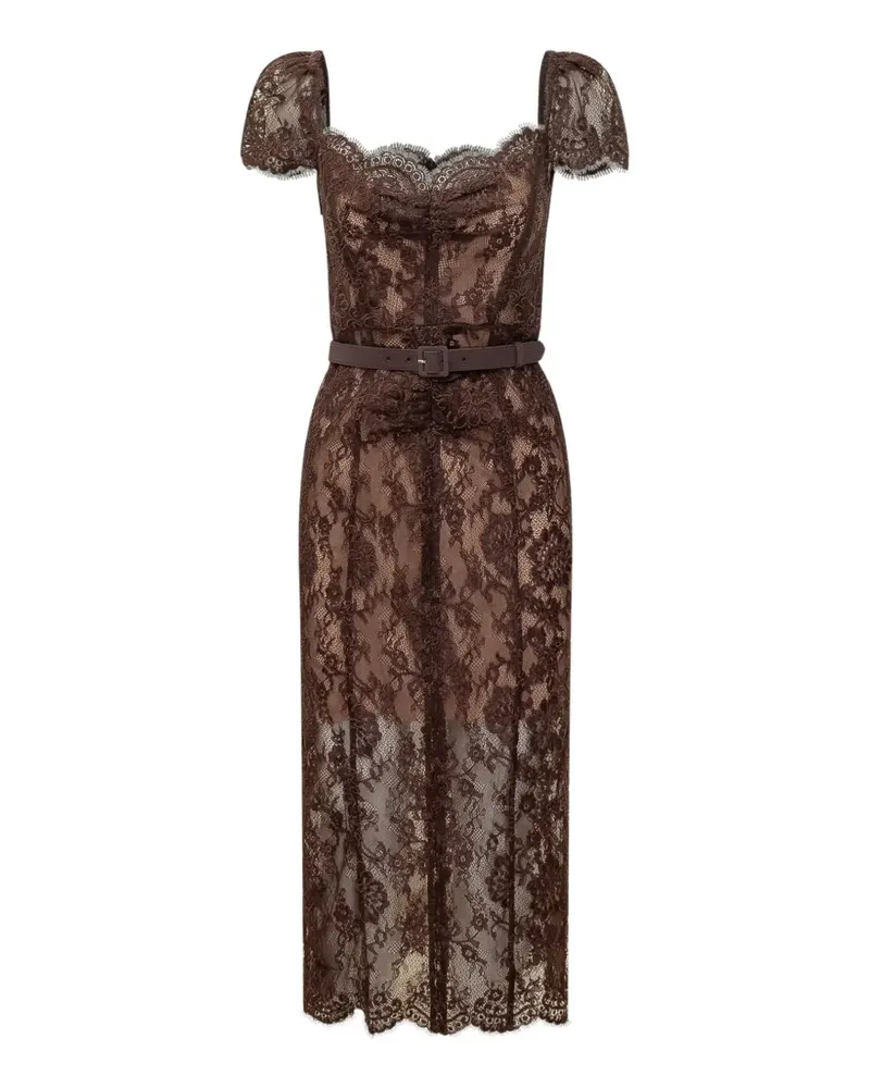 Self-Portrait belted floral-lace midi dress - Braun Braun