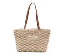 Gehäkelte Schultertasche mit Logo-Stickerei - Nude