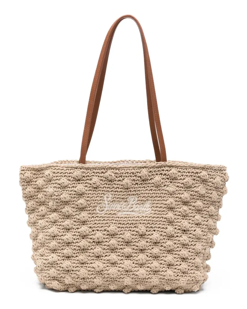 MC2 Saint Barth crochet-knit logo-embroidered shoulder bag - Nude Nude
