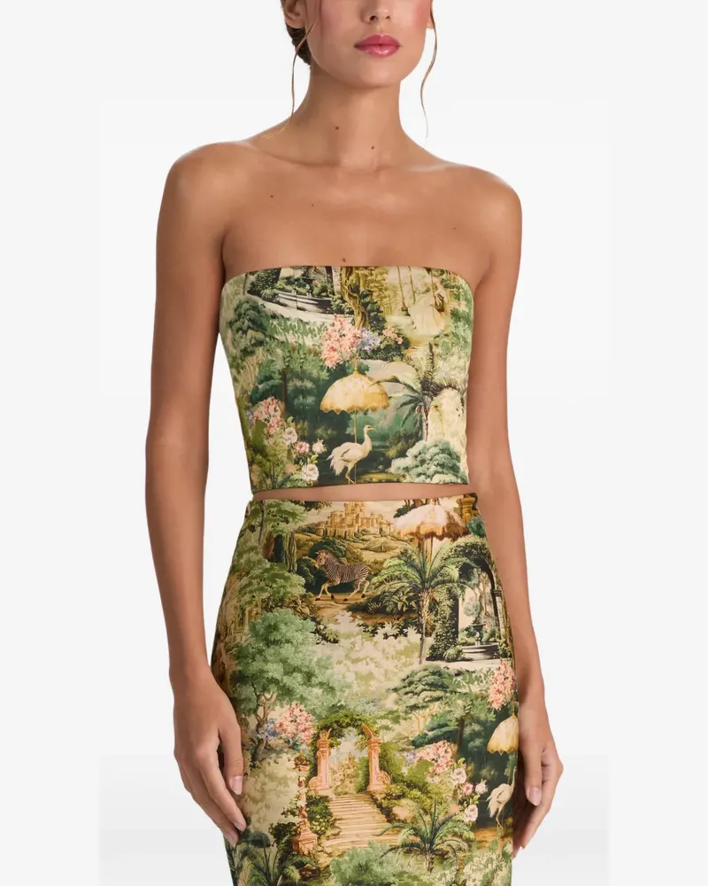 Alice + Olivia Ceresi landscape-print smocked bandeau top - Grün Grün