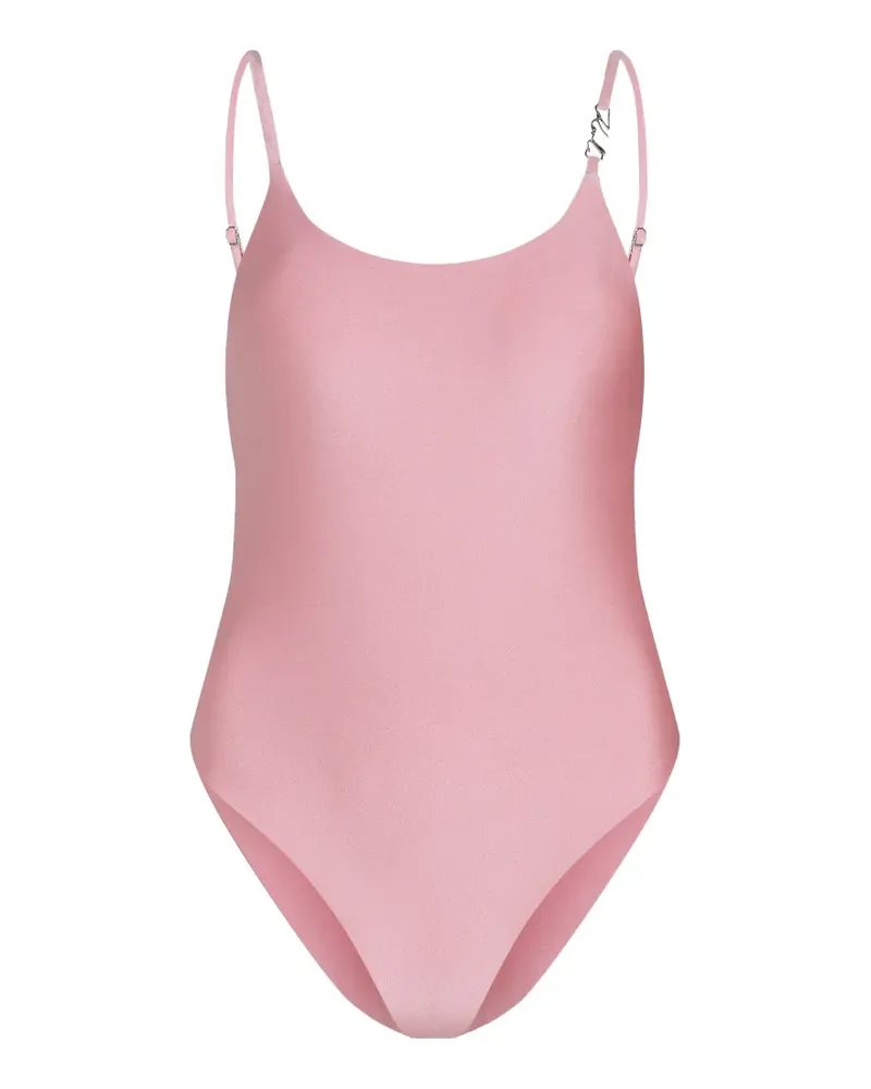 Karl Lagerfeld logo-plaque metallic swimsuit - Rosa Rosa