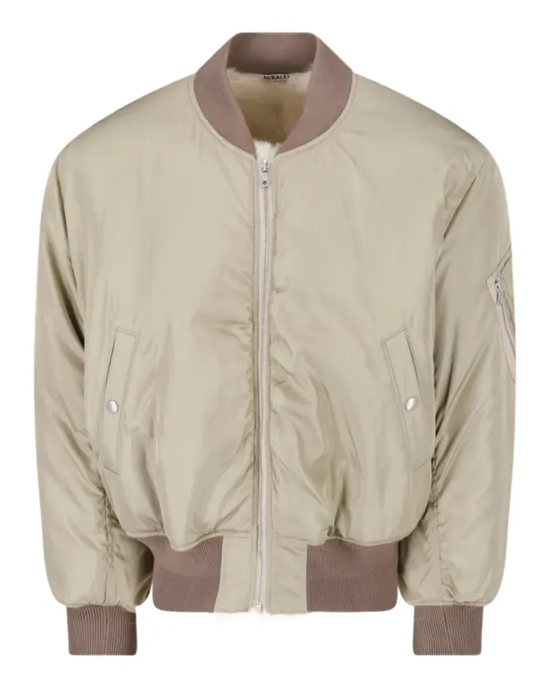 AURALEE shearling-lined silk bomber jacket - Nude Nude