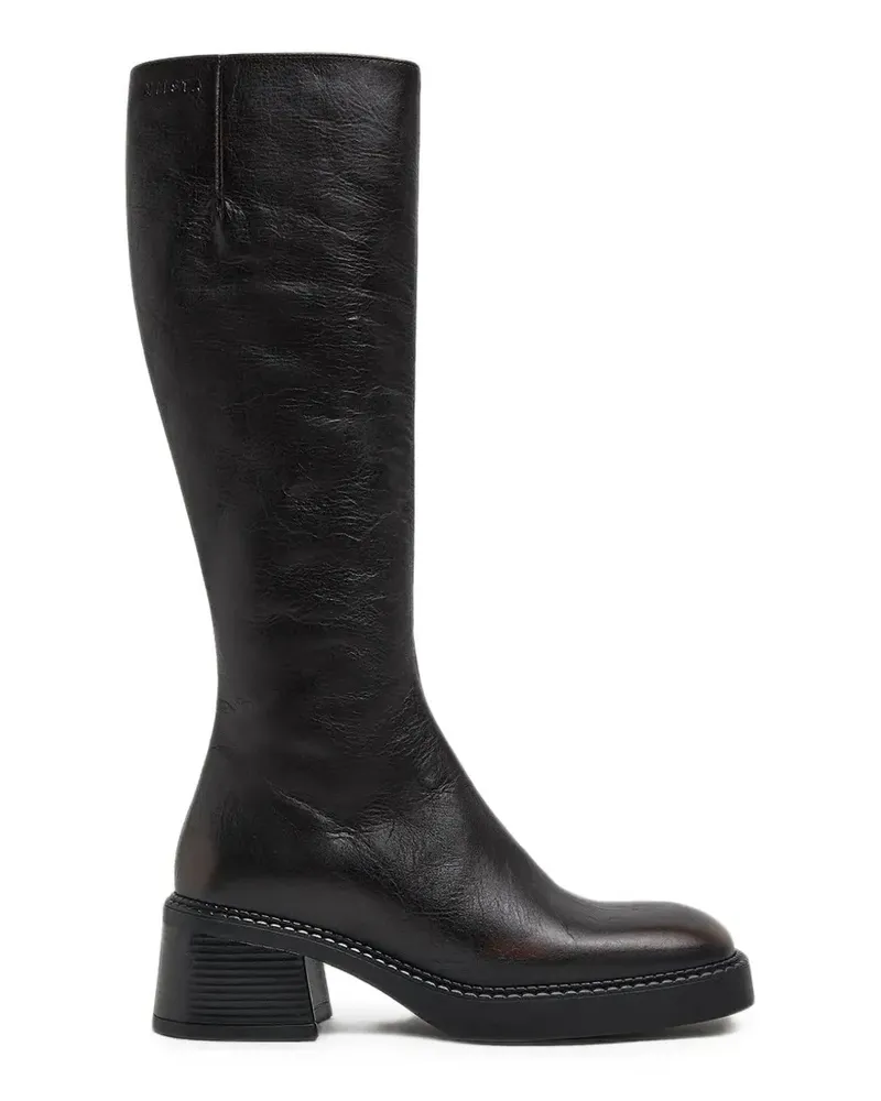 Miista Kniehohe Yumi Stiefel mit eckiger Kappe - Schwarz Schwarz