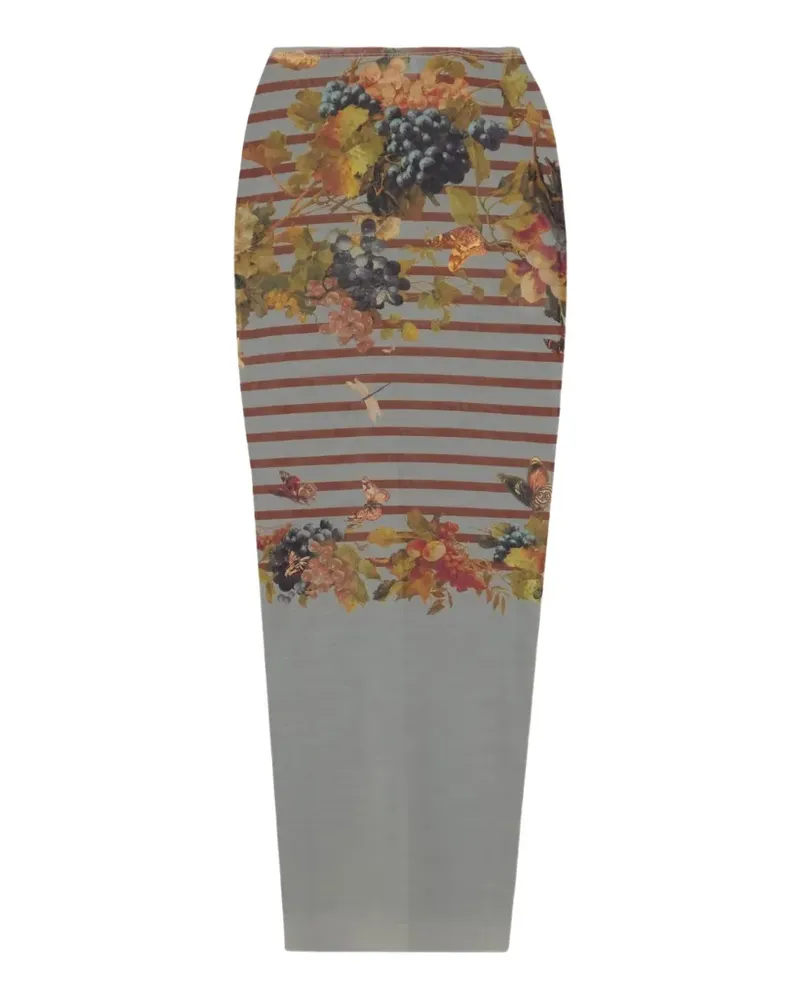 Jean Paul Gaultier striped floral midi skirt - Grau Grau