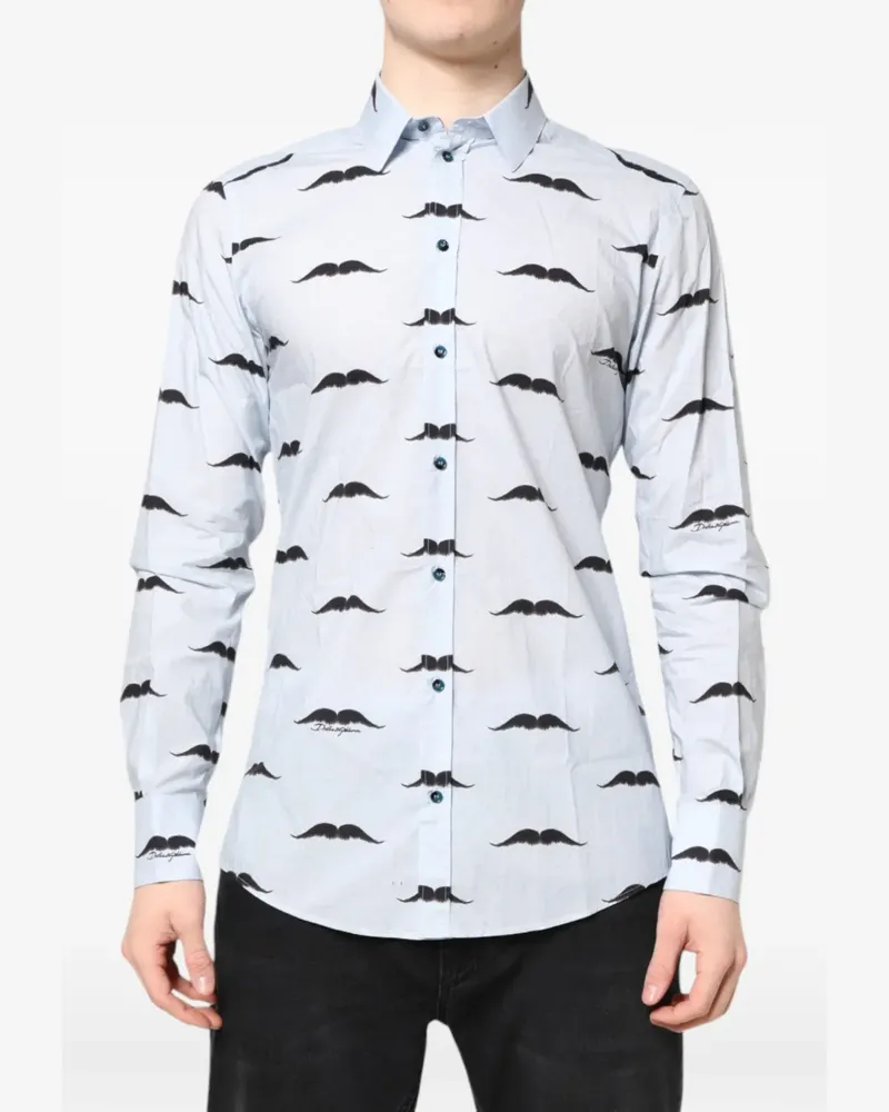 Dolce & Gabbana Martini Hemd mit Schnurrbart-Print - Blau Blau