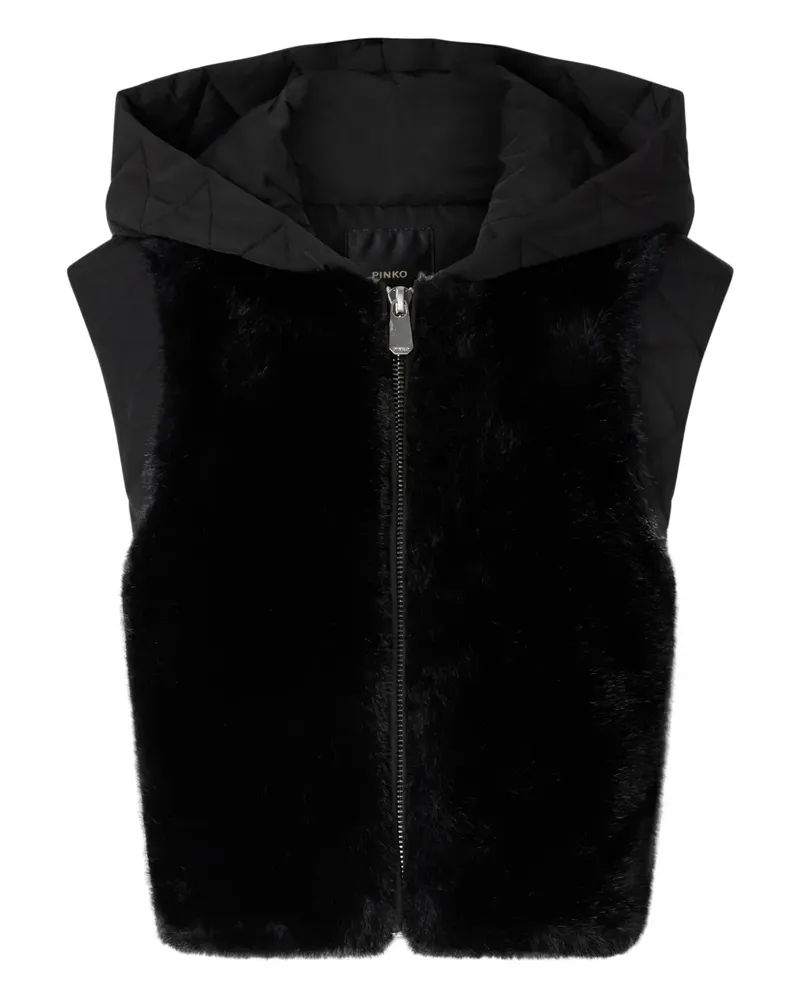 Pinko Kapuzenjacke aus Faux Fur - Schwarz Schwarz
