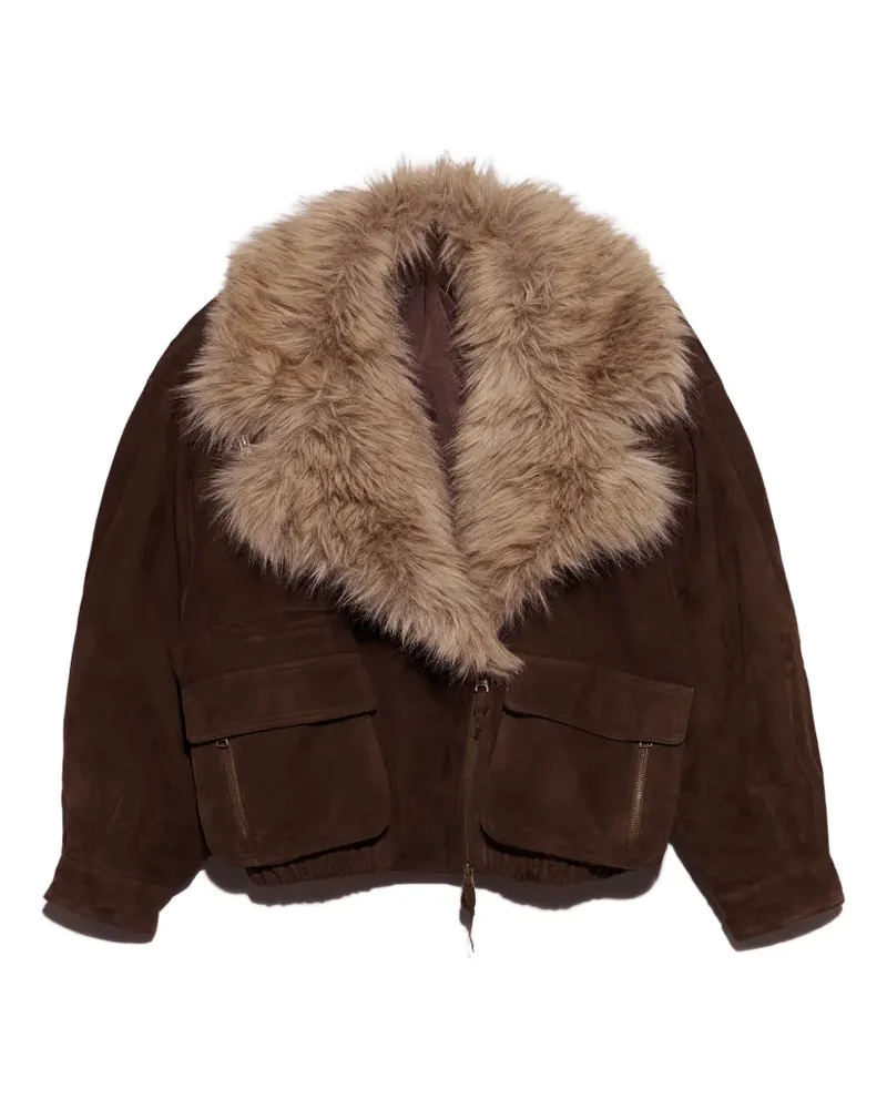 BIMBA Y LOLA Doppelreihige Jacke mit Pelzkragen - Braun Braun
