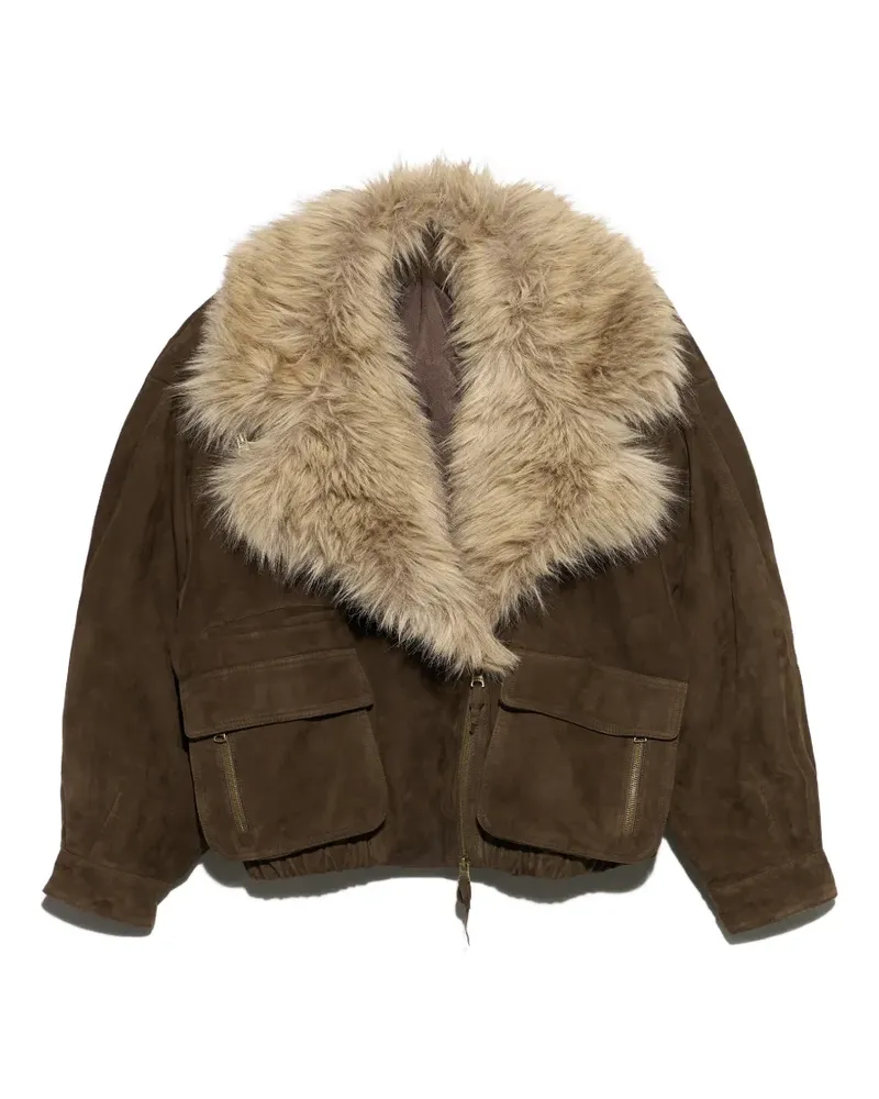 BIMBA Y LOLA Doppelreihige Jacke mit Pelzkragen - Braun Braun