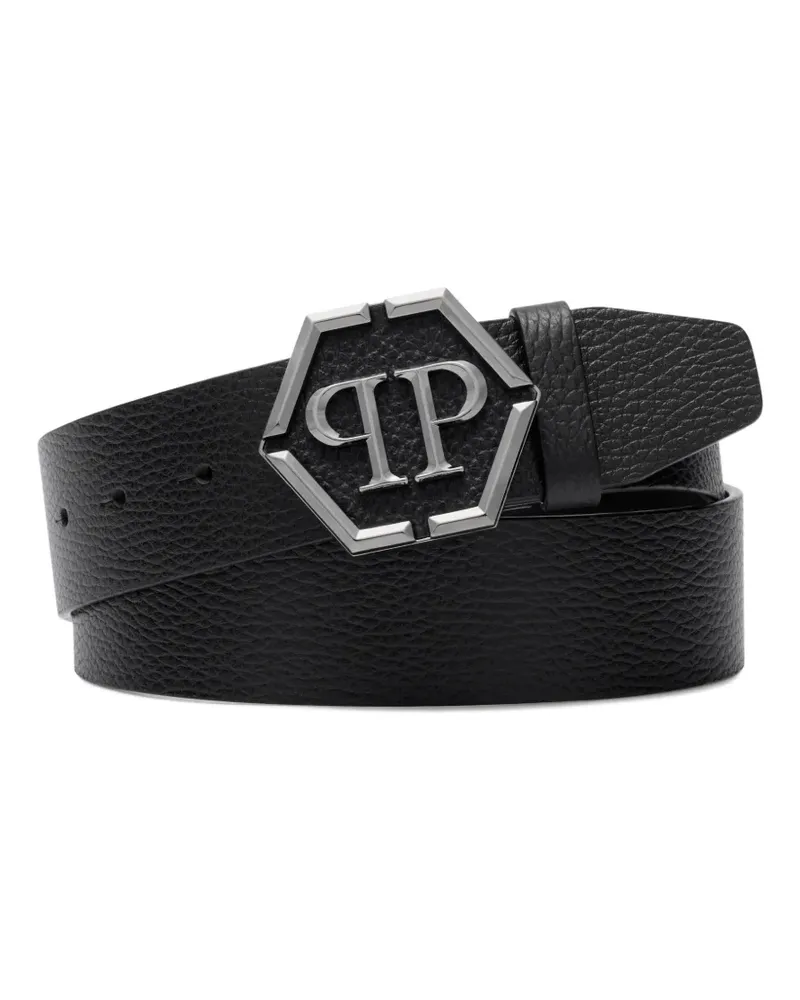 Philipp Plein logo-buckle leather belt - Schwarz Schwarz