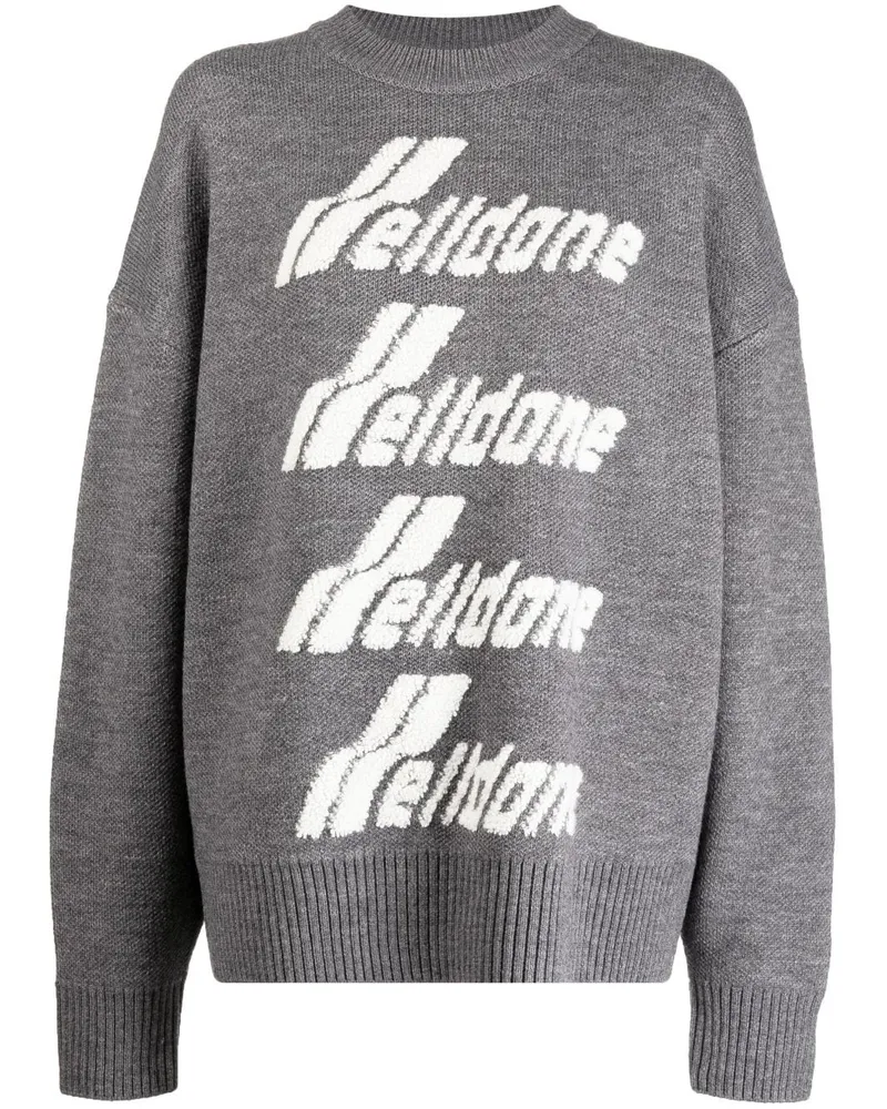 WE 11 DONE Intarsien-Pullover mit Logo Grey