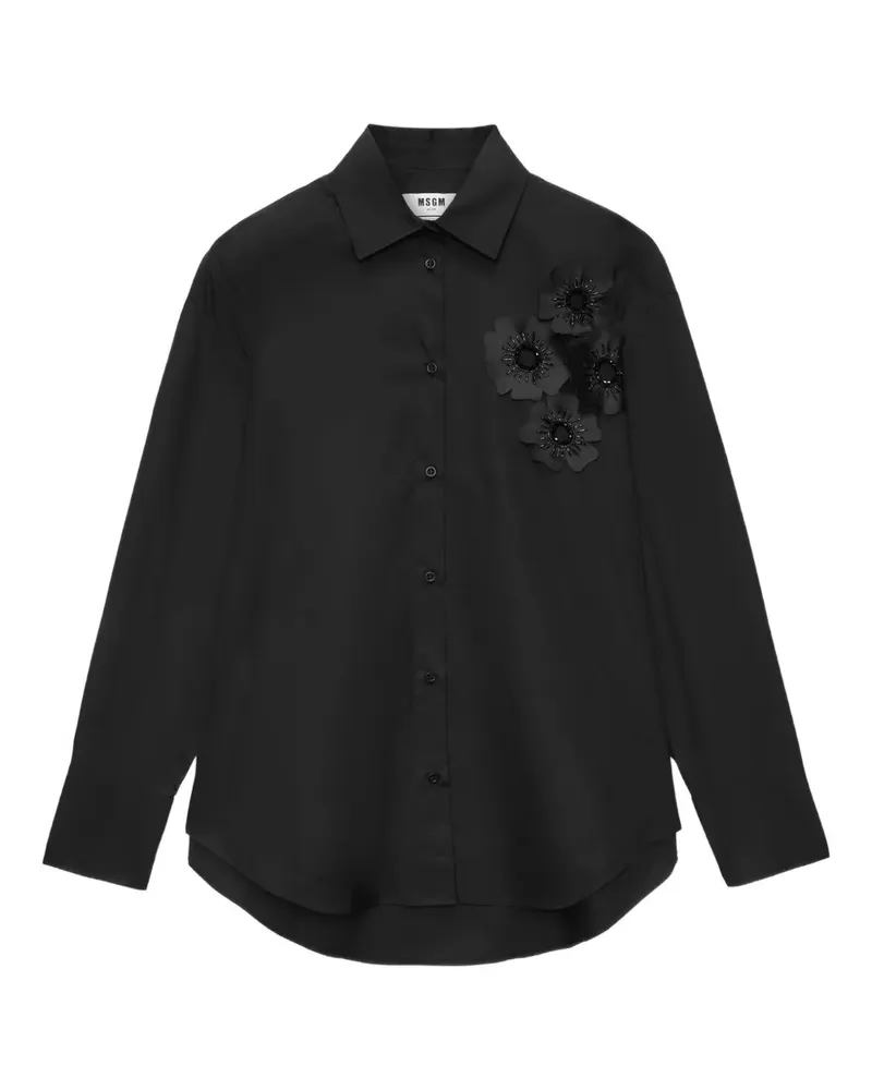 MSGM Hemd mit Blumenapplikation - Schwarz Schwarz