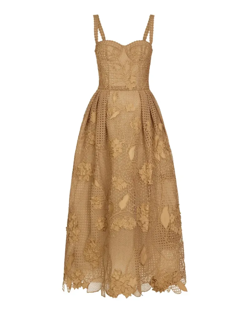 Oscar de la Renta Midikleid mit Blumenapplikation - Grün Grün