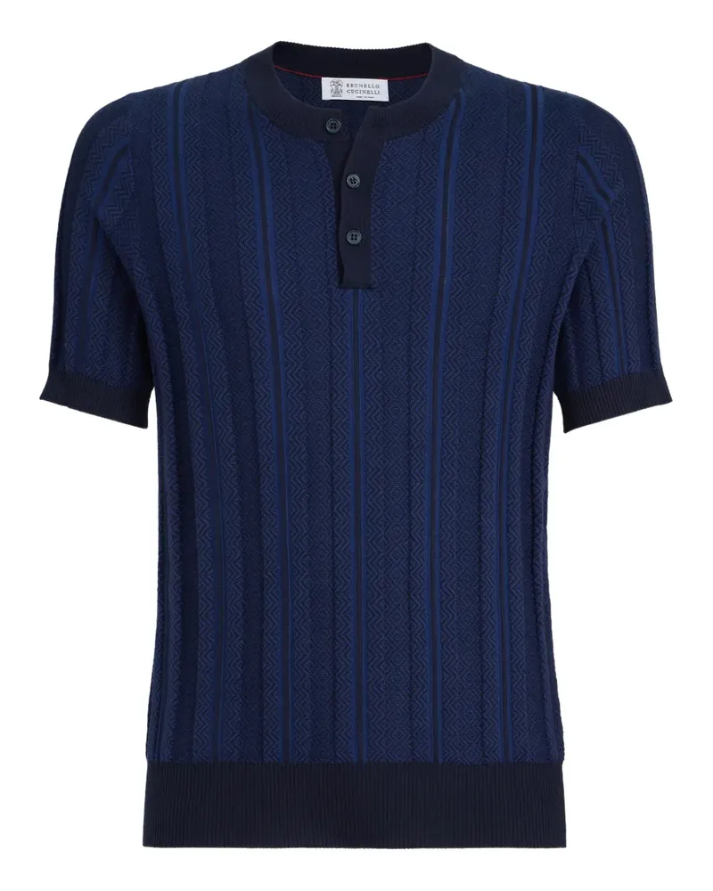 Brunello Cucinelli Geripptes Poloshirt mit Jacquard-Struktur - Blau Blau