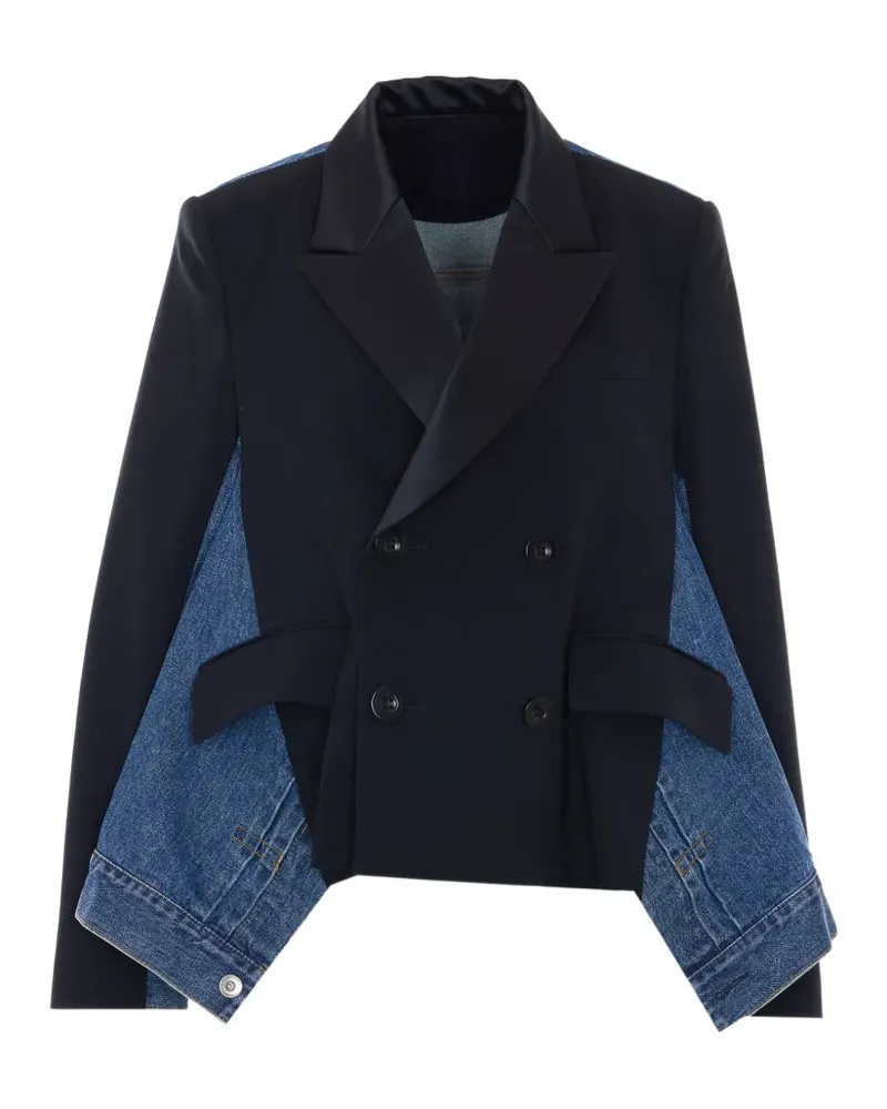 Sacai double-breasted denim-panel jacket - Blau Blau
