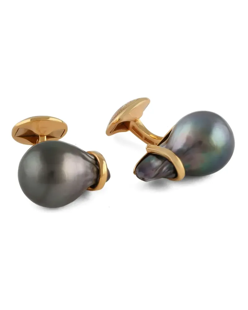 Tateossian 18kt Rotgoldmanschettenknöpfe mit Barockperle - Schwarz Schwarz