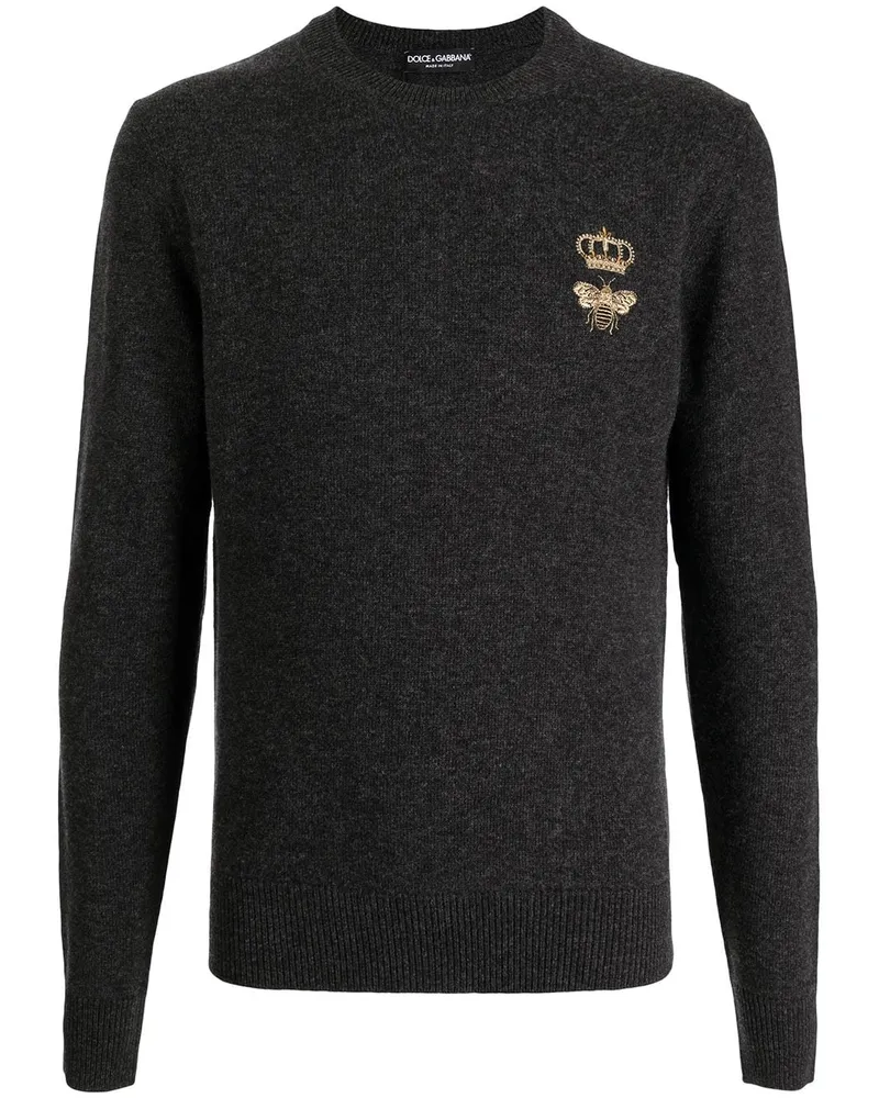 Dolce & Gabbana Fein gestrickter Pullover mit Stickerei - Grau Grau