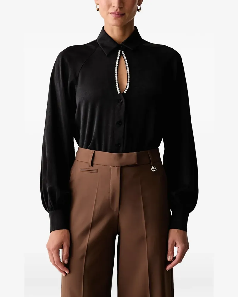 Fracomina Bluse mit Kristallverzierung und Cut-Out - Schwarz Schwarz