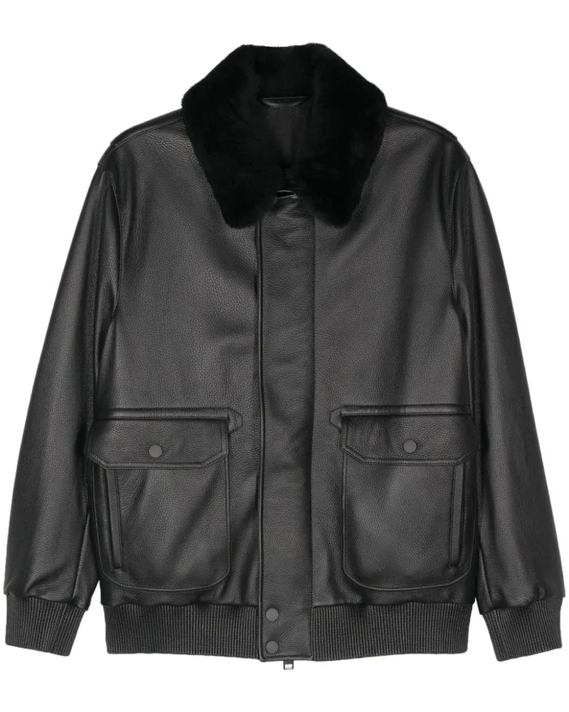 Brioni Klassische Lederjacke Schwarz