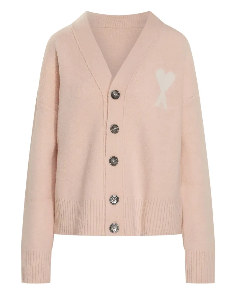 AMI Paris Cardigan mit Herz-Logo - Rosa Rosa