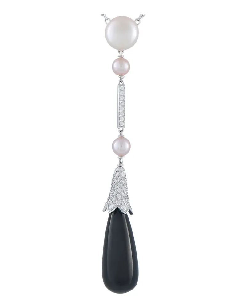 Cartier 18K white gold diamond onyx pearl necklace - Silber Silber