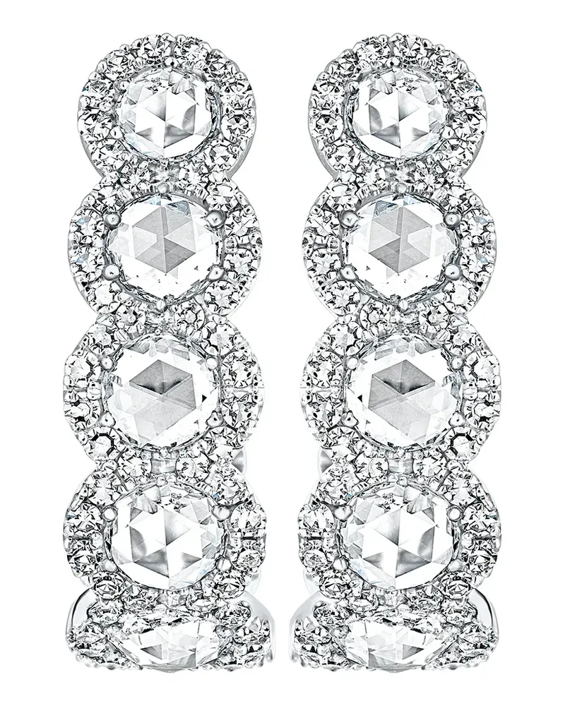 David Morris 18kt Weißgoldcreolen mit Diamanten, Größe 2 - Silber Silber