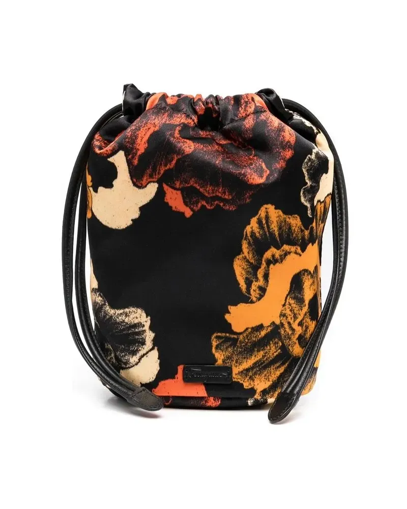 Ferragamo Clutch mit Blumen-Print - Schwarz Schwarz