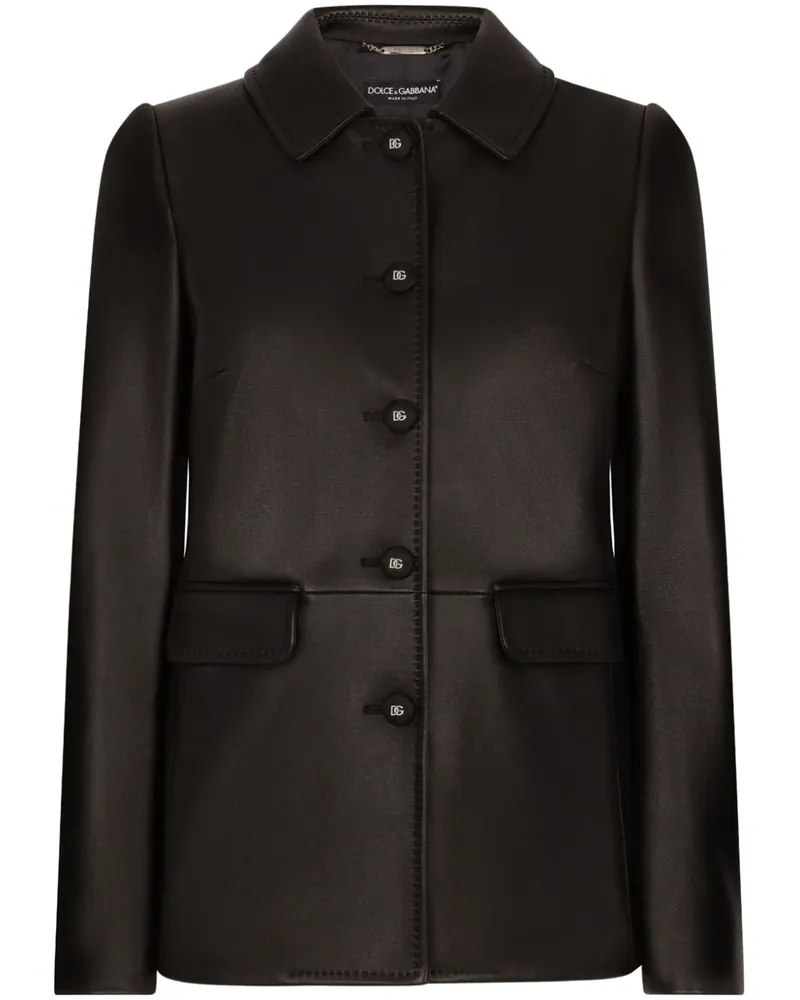 Dolce & Gabbana Lederjacke mit geprägten Knöpfen - Schwarz Schwarz