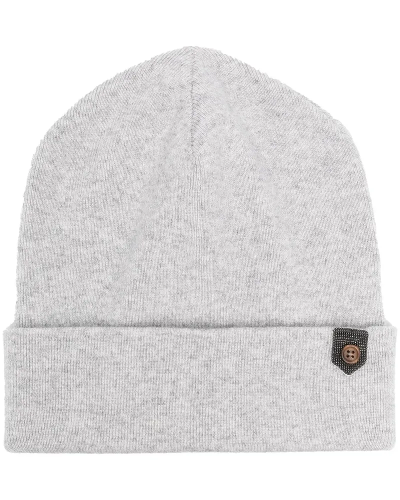 Brunello Cucinelli Kaschmirmütze mit Knopfdetail - Grau Grau