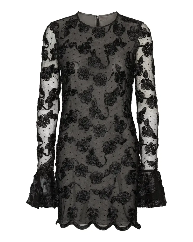 ROTATE Birger Christensen flower mesh ls mini dress - Schwarz Schwarz