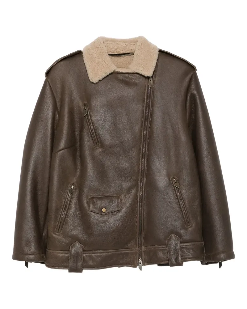 Salvatore Santoro leather zip-up jacket - Braun Braun