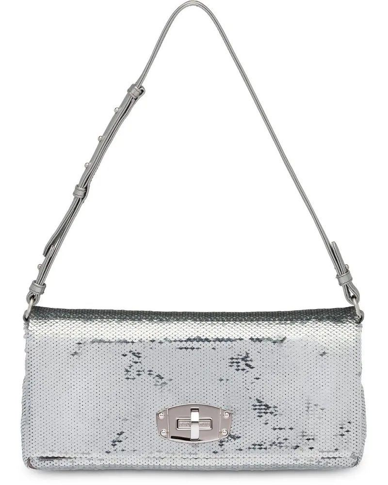 Miu Miu Schultertasche mit Pailletten Silber