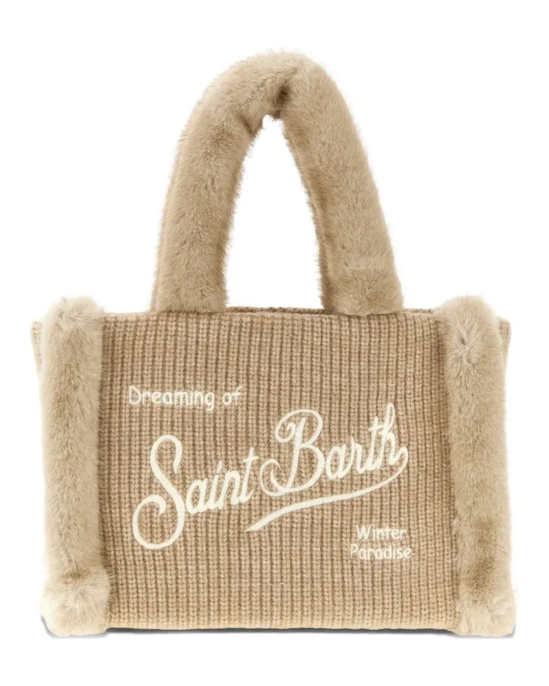 MC2 Saint Barth Colette shearling-trim knitted tote bag - Nude Nude