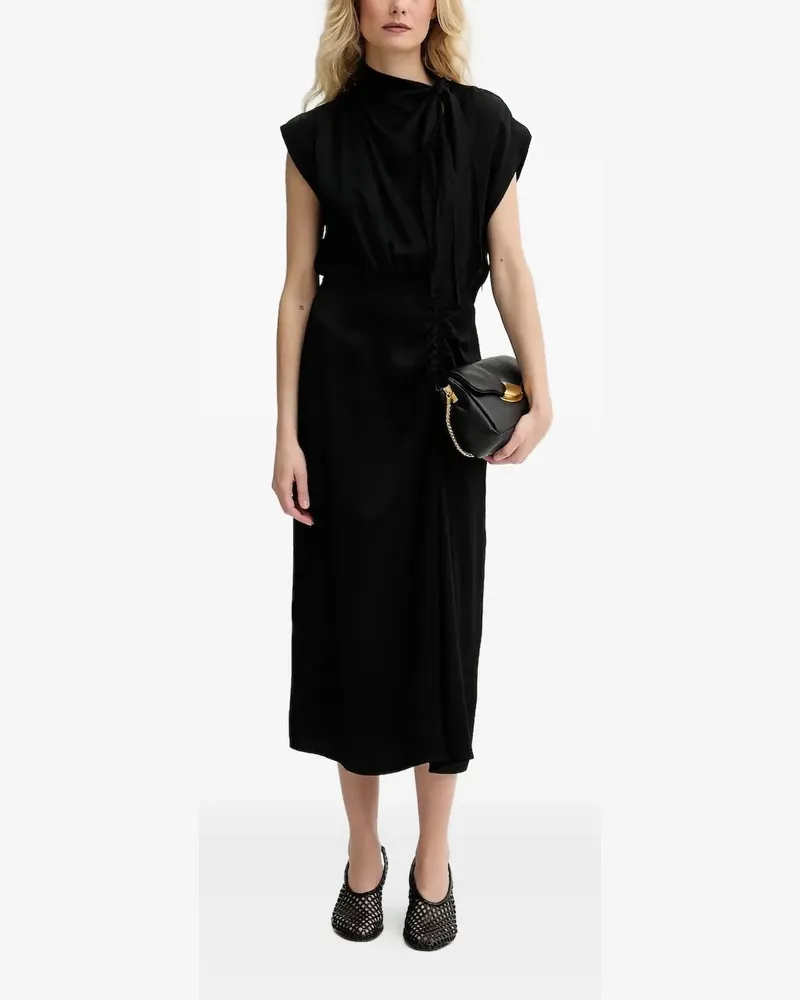 Sessùn Gerafftes Midikleid - Schwarz Schwarz