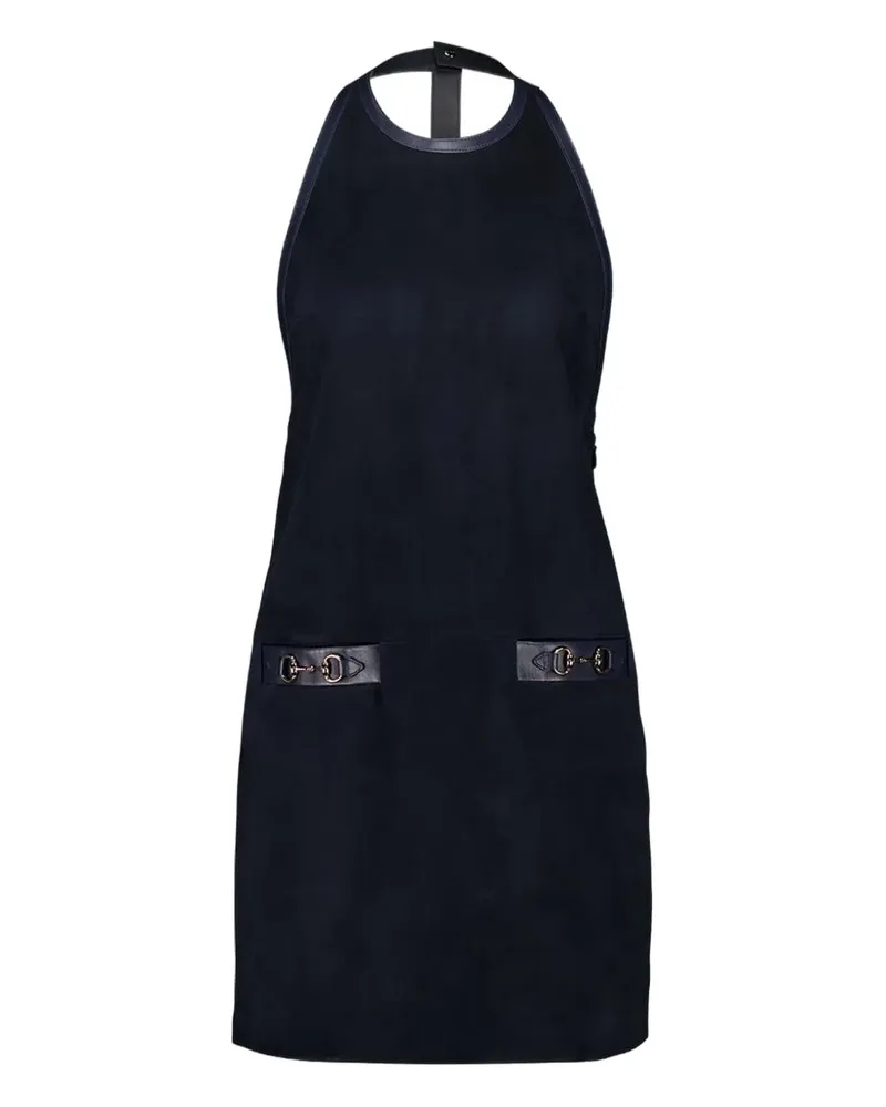 Gucci Neckholder-Minikleid aus Wildleder mit Lederbesatz - Blau Blau