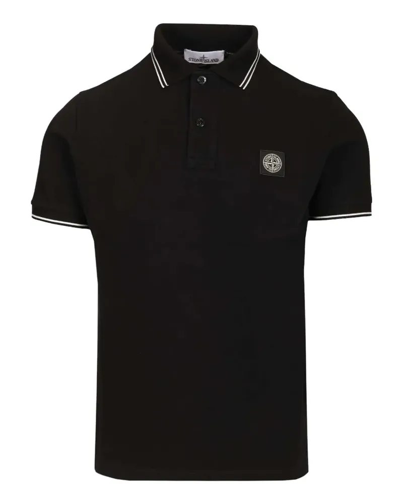 Stone Island logo-patch contrast-trim polo shirt - Schwarz Schwarz