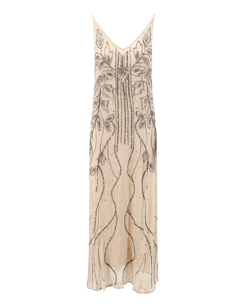 Mes Demoiselles Breny bead-embellished V-neck midi dress - Nude Nude