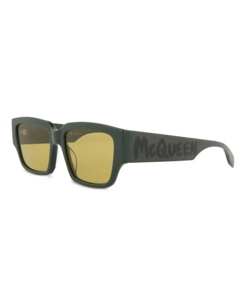 Alexander McQueen Eckige Sonnenbrille mit Logo-Print - Grün Grün