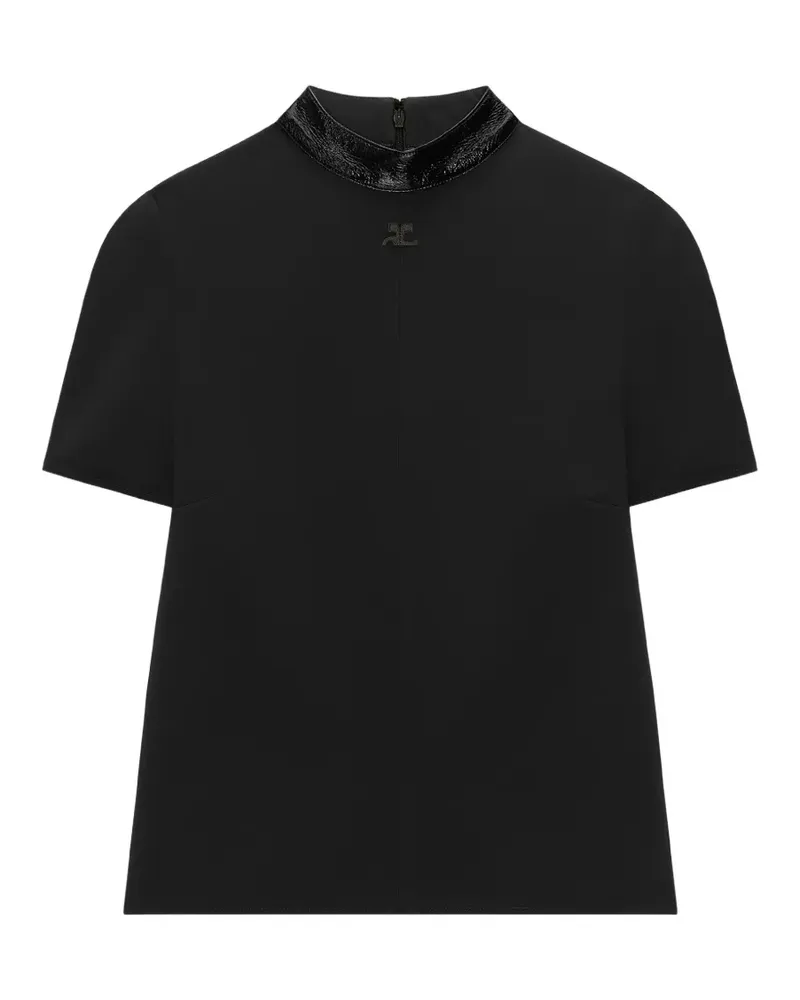 Courrèges Stehkragen-T-Shirt mit Vinylbesatz - Schwarz Schwarz