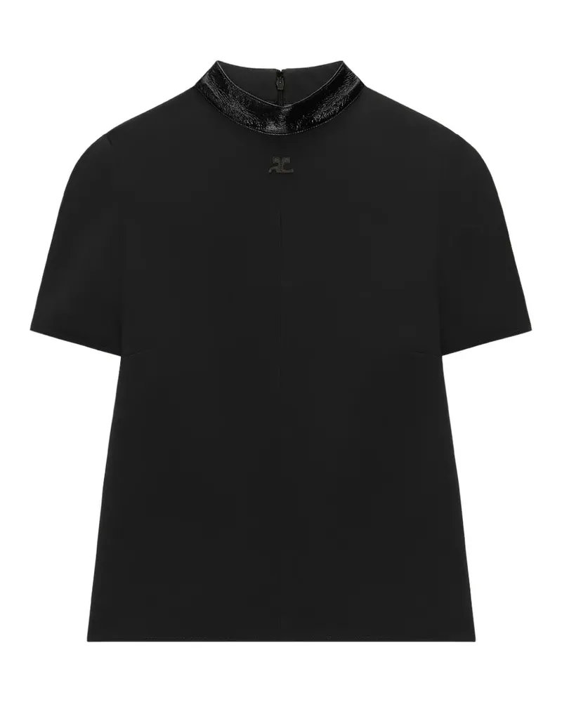 Courrèges Stehkragen-T-Shirt mit Vinylbesatz - Schwarz Schwarz