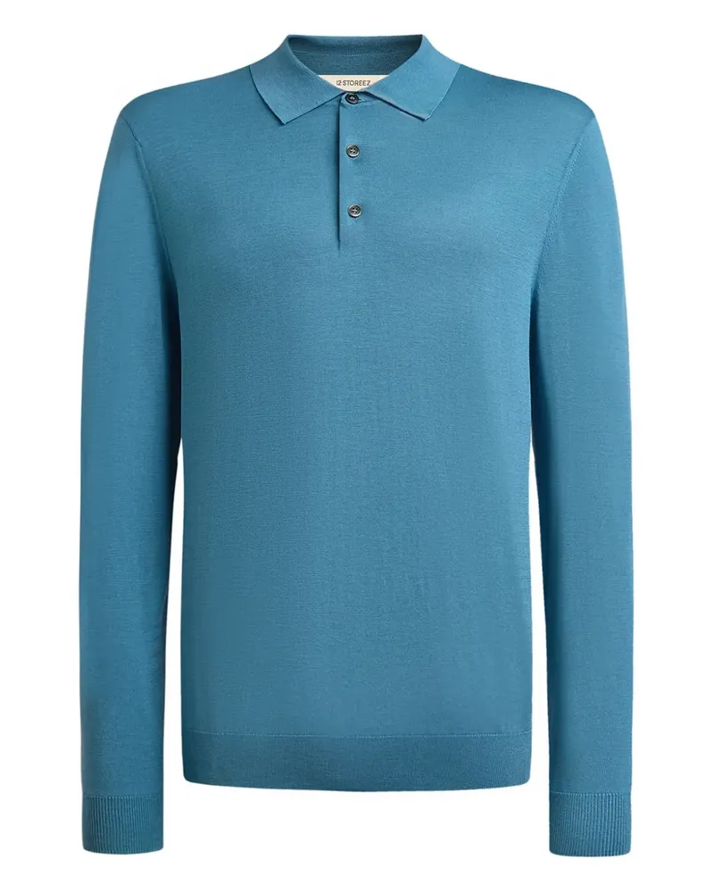 12 STOREEZ Poloshirt mit Knopfleiste - Blau Blau