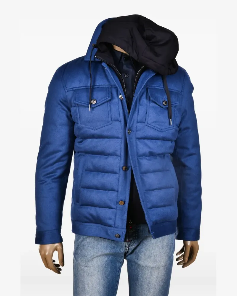 Kiton Mantel mit abnehmbarer Kapuze - Blau Blau